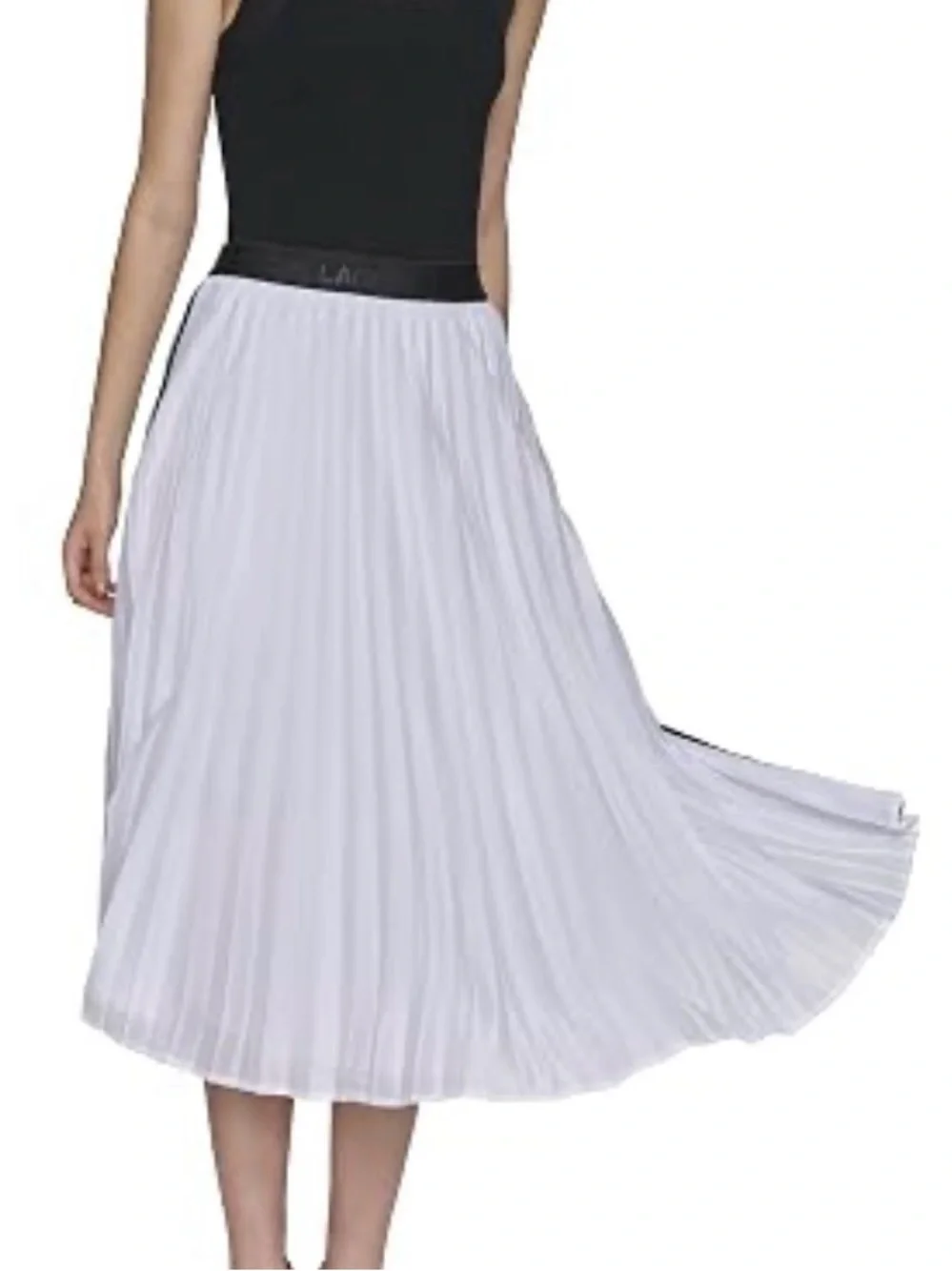 New KARL  Lagerfeld Pleated Midi Skirt with Black Side Stripe
